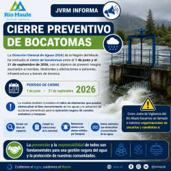 AVISO IMPORTANTE: JVRM INFORMA | Cierre preventivo de bocatomas instruido por la DGA.