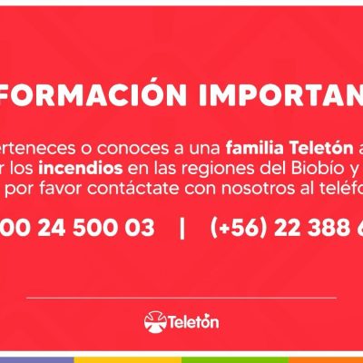 Teletón activa catastro y apoyo para familias de Biobío y Ñuble afectadas por incendios.