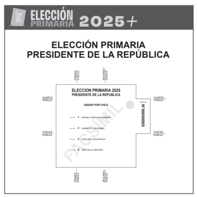 SERVEL: Conozca el facsímil de la cédula electoral única para las Primarias del 29 de junio.